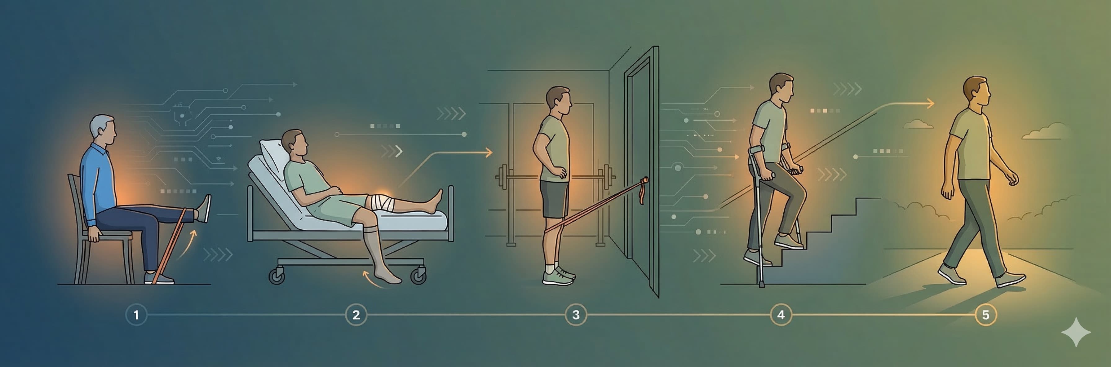 34 個動作、5 個階段 — 循證全膝關節置換復健引擎的設計邏輯